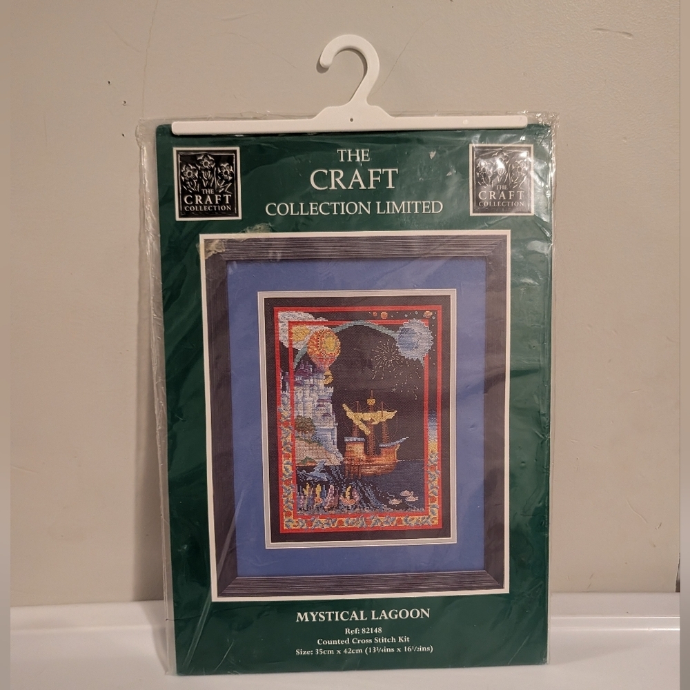 Vintage 2000 Celestial Fantasy Cross Stitch Kit "Mystical Lagoon" Black Aida